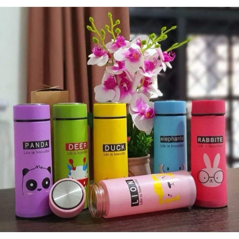 Botol Minum Kaca Unik Motif Animal 450 ml Tahan Panas