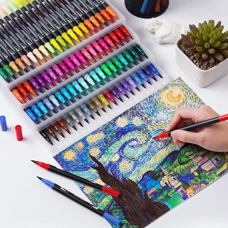 

12-120 Colors Set Dual Tip Art Marker Watercolor Brush Fineliner Pen For Drawing Painting Double Head Fine Liner Stationery