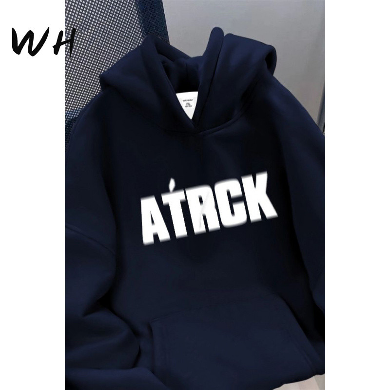 【Sweatshirt wanita baru】【Kaus pria】100% Katun Biru Tua Berlapis Fleece Musim Gugur Musim Dingin Swea