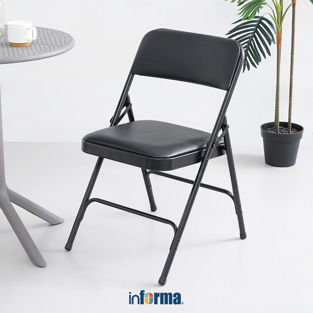 Informa Walter Kursi Lipat Kulit - Hitam Multifunctional Foldable Chair Serbaguna Kursi Acara Cafe H