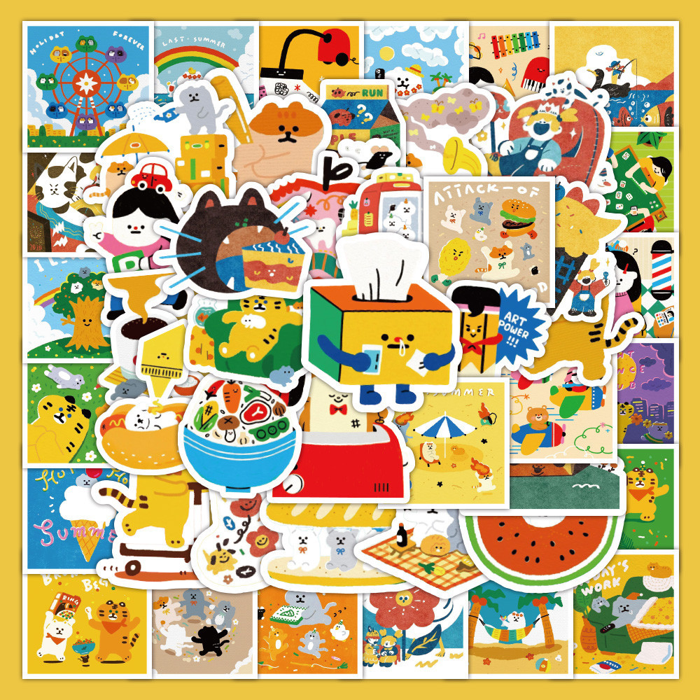 

63PCS Daily Life Illustrations - Cute Small Artworks for Decorating Notebooks, Phones & DIY Crafts(Anime Worlds Store)