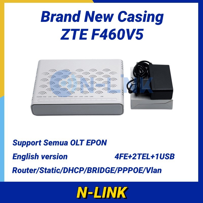 Barang Baru ZTE F460 V5 EPON ONU WiFi Modem | 1GE + 3FE Ports | Hioso HSGQ Compatible | Bridge Mode 