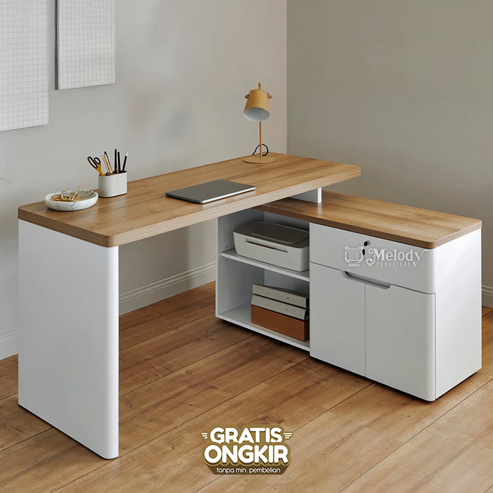 Melody Furniture - Meja Kerja Sudut Meja Belajar Kantor Tipe L Minimalis Modern - LIBRE 150 cm
