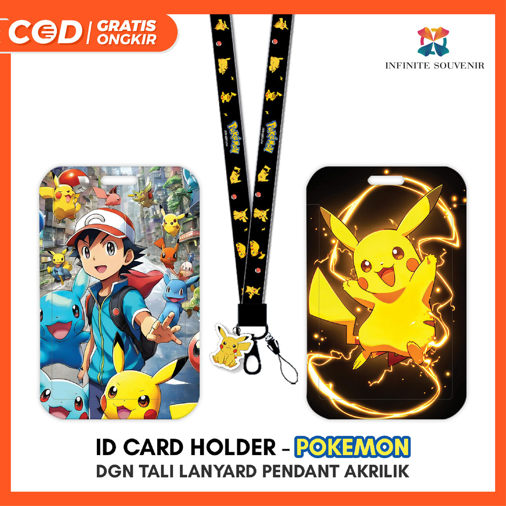 

[N003] Pokemon / Name Tag ID Card Holder Pikachu dengan Tali Lanyard Pendant Akrilik