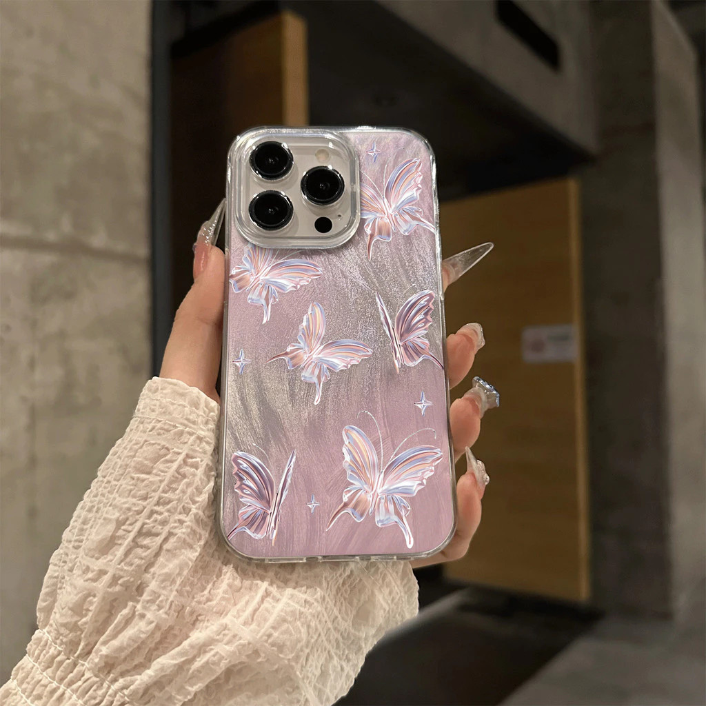 Casing ponsel Kupu-kupu yang menari di galaksi bercahaya TPU iPhone X=XS XS MAX 7/8 7 PLUS=8 PLUS 11