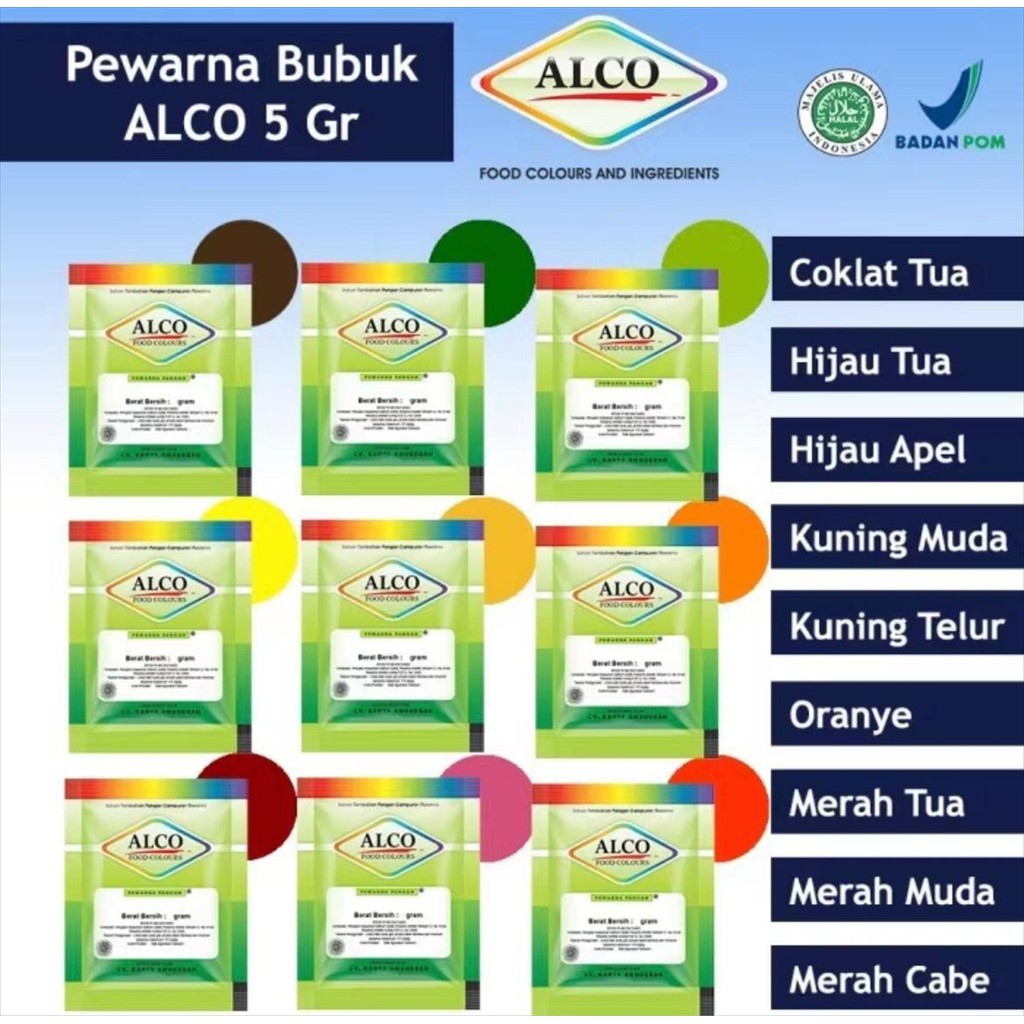 

PEWARNA BUBUK SUMBO ALCO / PEWARNA MAKANAN ISI 10 SACHET