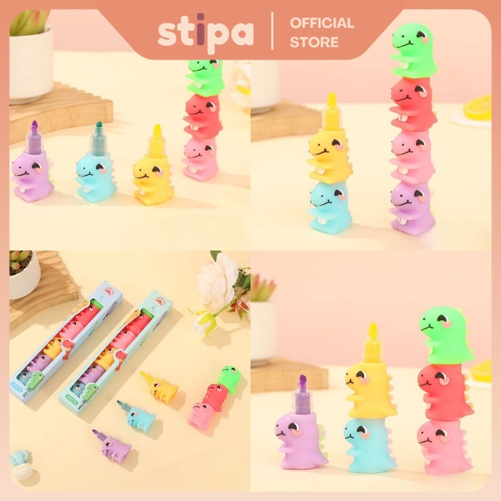

SET HIGHLIGHTER 6 WARNA DINO DINOSAURUS KARAKTER / ATK KANTOR SEKOLAH STABILO ANAK STIPA