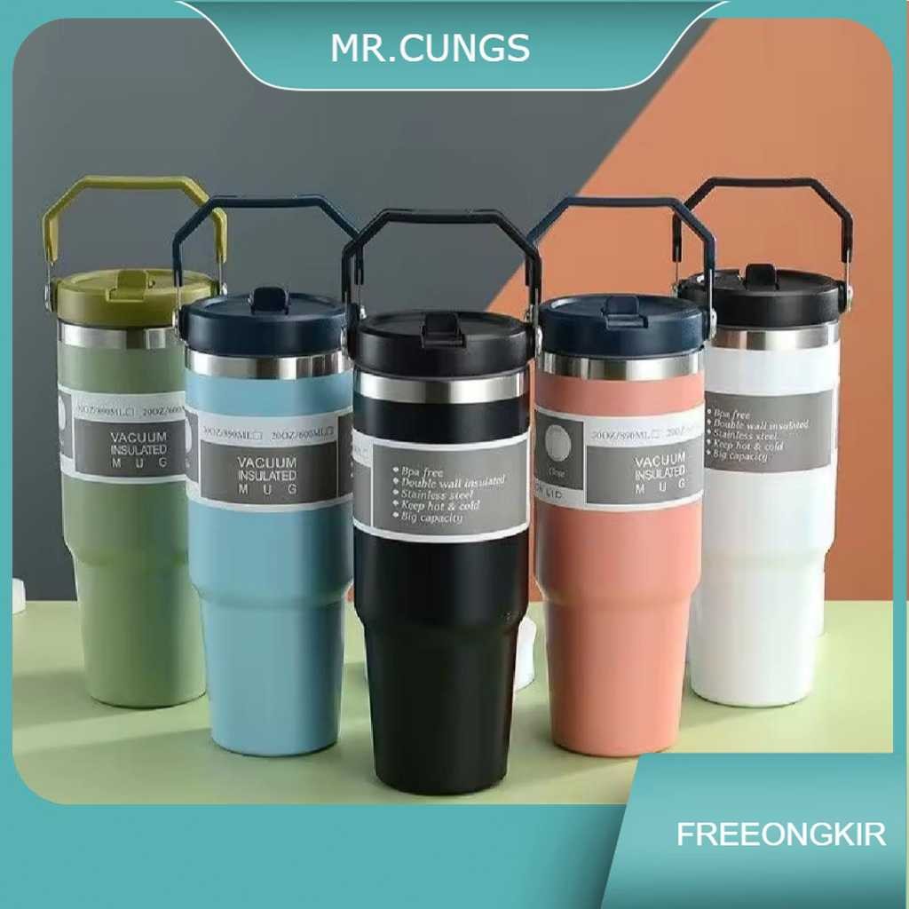Tumbler Premium Jumbo Stainless Steel 900ml+Gagang &Sedotan/Tumbler Handle Cup Termos Cup Stainless