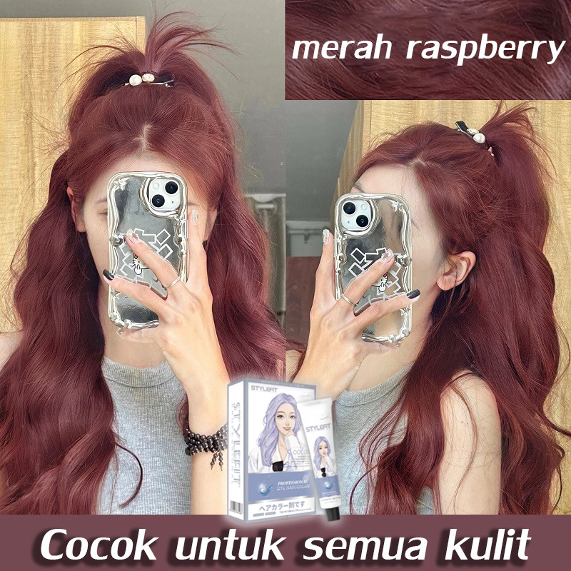【COD】STYLE FIT Cat rambut merah raspberry 200ML Bahan upgraded warna tahan lama(cat rambut warna pin