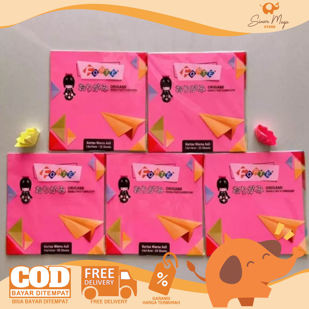 

Forte Origami Double Face Flourescent 14x14 25 Sheets/ Kertas Warna Lipat Murah
