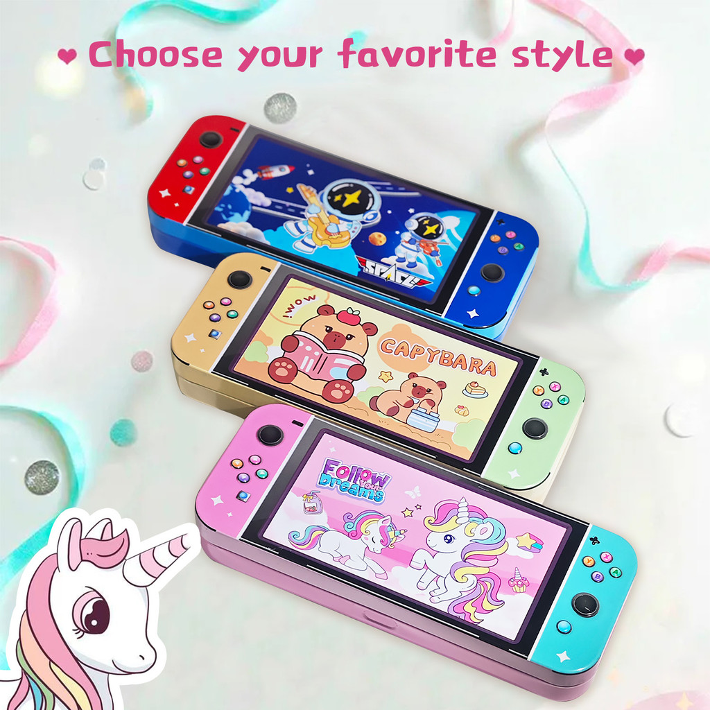 

1pc Cartoon double-layer iron box large-capacity pencil case, pencil case durable student stationery game console, modeling gift