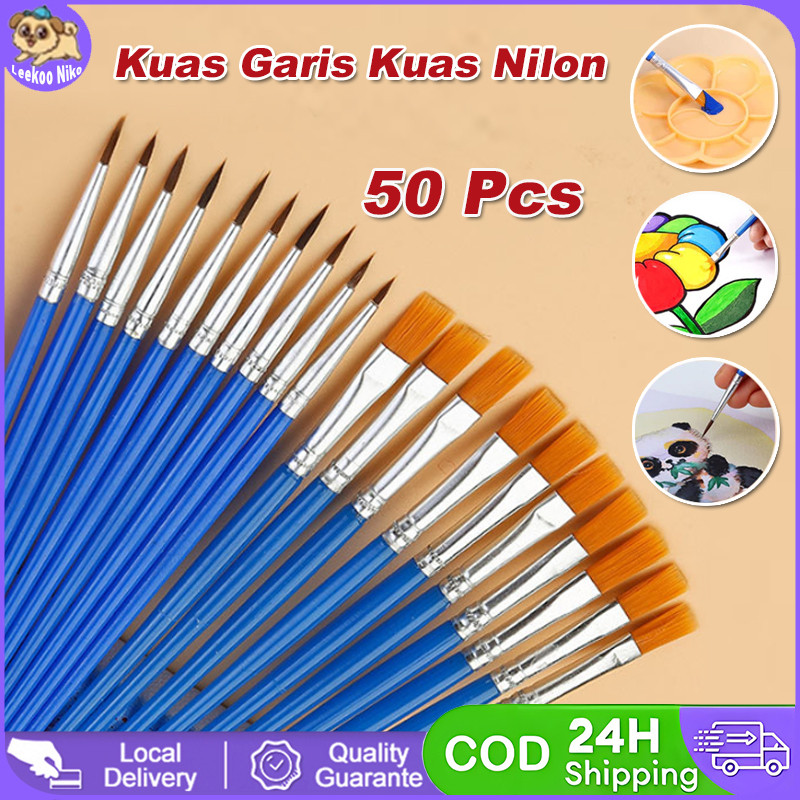 

50pcs Kuas Cat AirKuas Plastik NilonKuas MinyakKuas Garis Tepi DatarKuas Garis BesarGambar Seni SiswaGraffiti