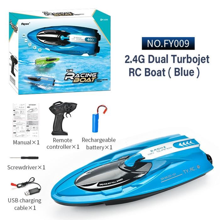 mainan rc speed boat FAYEE FY009 twin turbo jet 2.4ghz kapal rc boat - Biru by Urbanite store