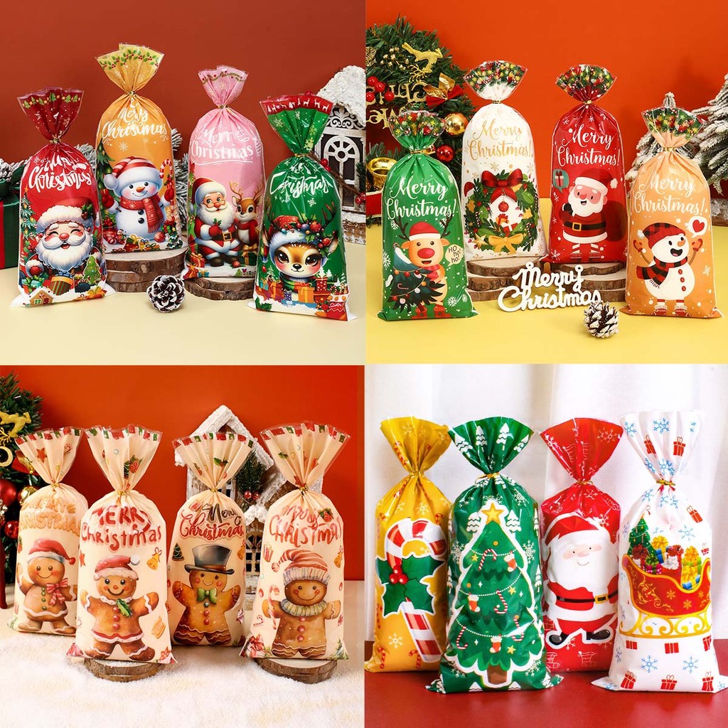 

25/50/100pcs Candy Bags Santa Cookie Biscuit Packaging Bag Decoration 2024 Gifts Bag for Kids Party Supplies