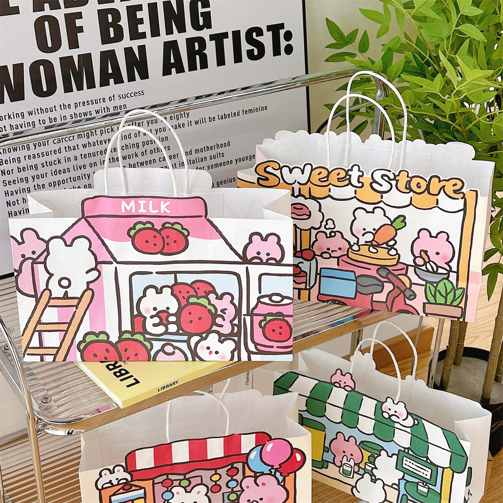 

2 Pcs Cute Rabbit Cloud Shop Paper Bag Handbag Shopping Bag Packaging Bag Gift Bag Storage Bag Gift Packaging