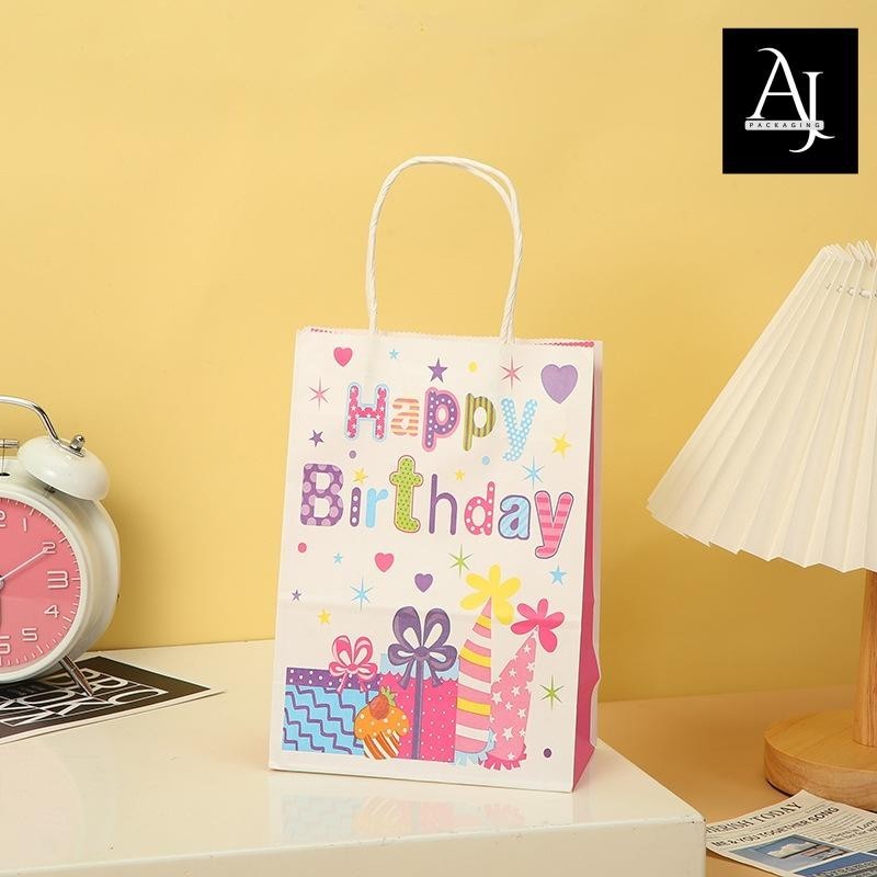 

Satuan- Paperbag Happy Birthday Ulang Tahun/ Tas Kado Kraft Paper Cute Ultah Anak 21x11x27 cm