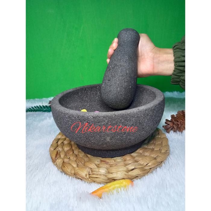 cobek mangkok batu asli - 22cm