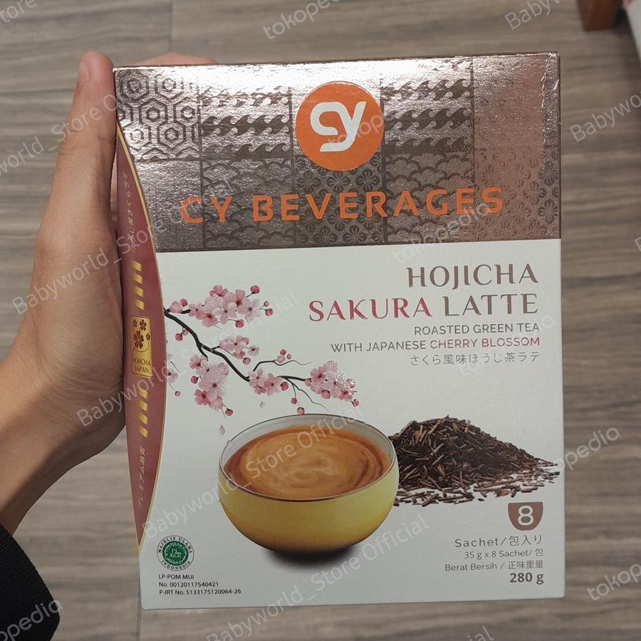 CY Beverages Hojicha Sakura Latte Green Tea with Cherry Blossom ( 8 Sachets )
