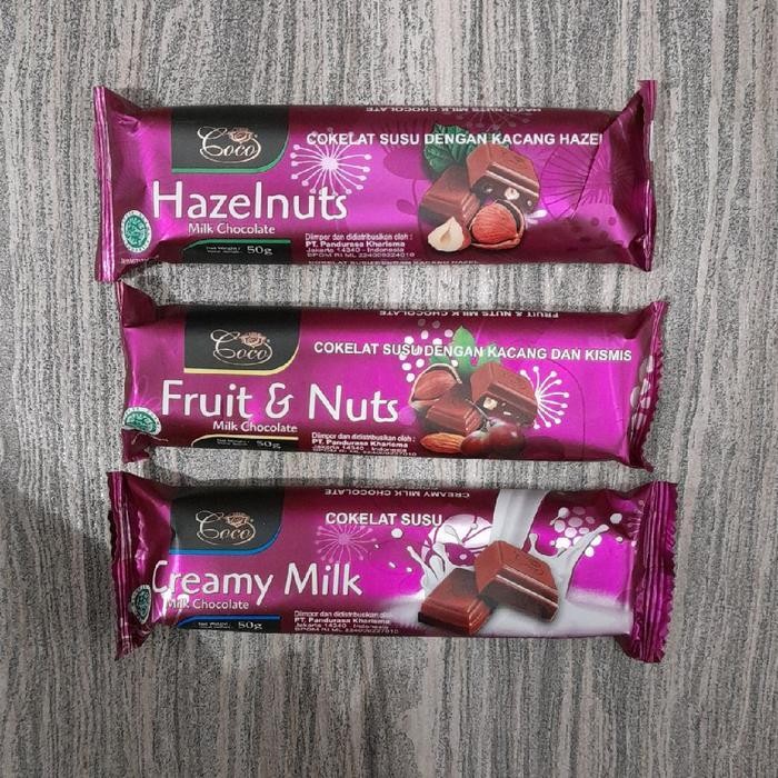 

Coco Milk Chocolate Bar Import 50gr Varian Hazelnut / Fruit & Nuts / Creamy Milk