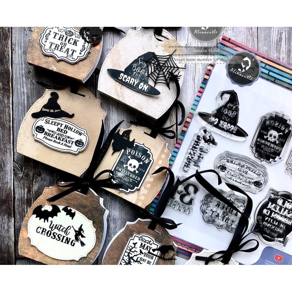 

Alinacutle CLEAR STAMPS Halloween Tags DIY Card Scrapbooking Paper Craft Rubber Transparent Silicon Stamps