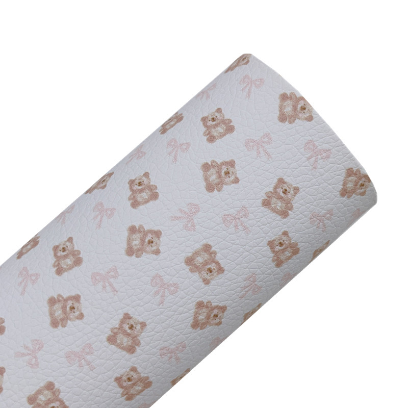 

New Rainbow 30x22cm brown teddy bear with pink bow tie Faux Leather sheet for diy bows, bowties, bags, handmade crafts, boutique