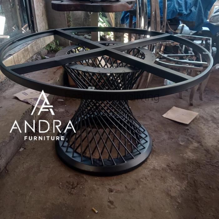 rangka kaki meja makan besi jari bulat bundar bisa custom gold - diameter 120 cm