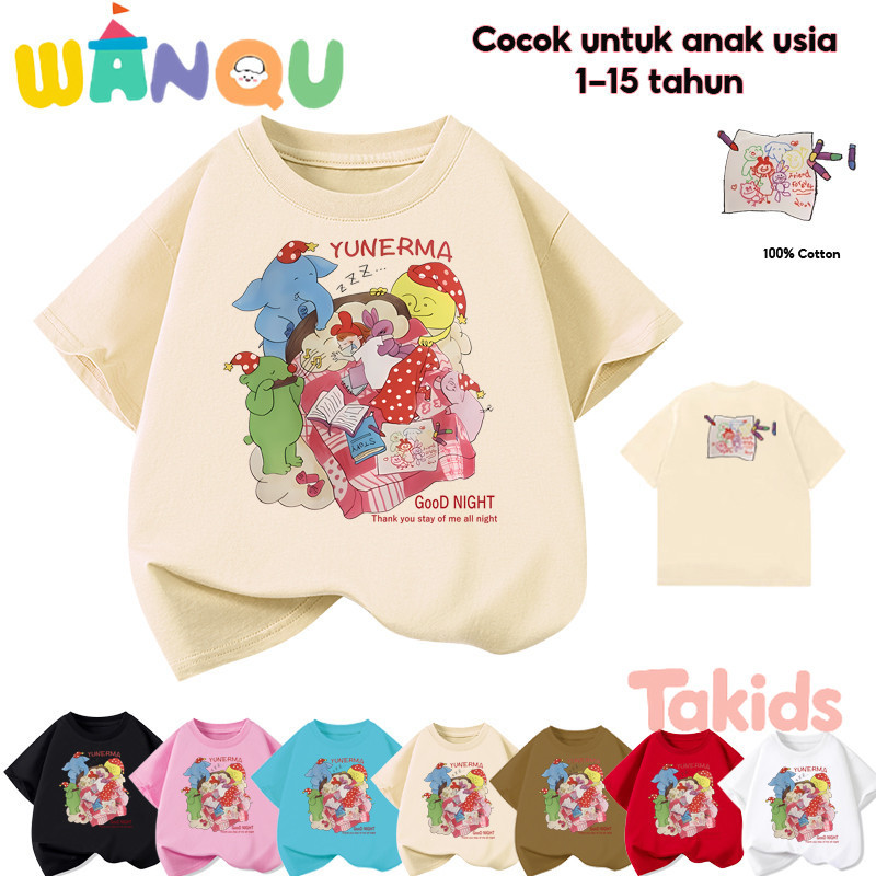 【WANQU】Gaya spot baru. Kaos Anak 1-15 Tahun import imut-imut 100% Hewan kartun orat -warni asli  Ana