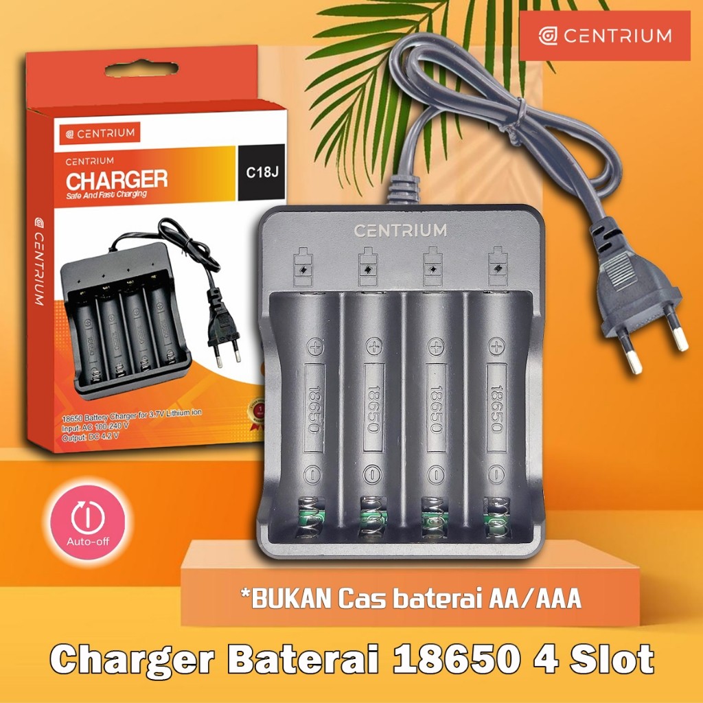 Centrium Charger Baterai 18650 4 Slot Auto Cut Off Cas Casan Batre Besar Carger LED Otomatis C18J