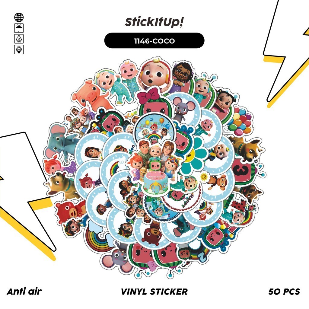

COD✨ 100 Pcs Stiker Pack Cocomelon Lucu Lucu Aesthetic Vynil Waterproof untuk Freebies Sticker Buku Journal Casing HP Laptop