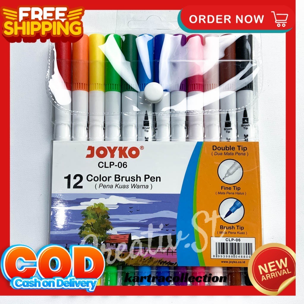 

[Krt] Joyko Brush Pen 12 Warna Brush + Pen CLP-06 SET Spidol Kaligrafi