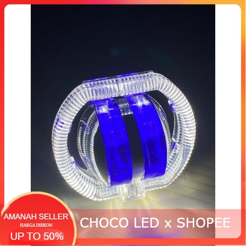 COD Lampu Utama Projie Led Daymaker 2 Mata Angel + Devil Led Putih-Kuning