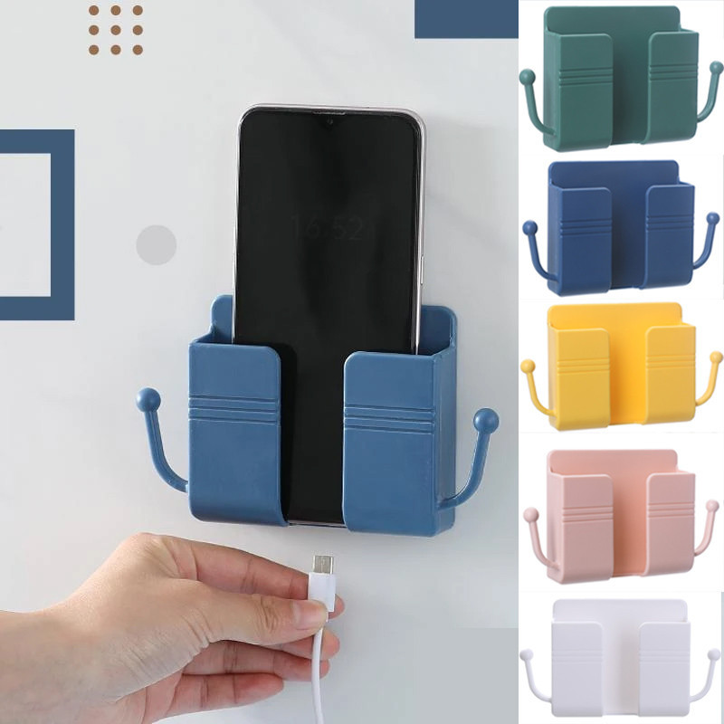 Mobile Phone Holder Wall Mounted Organizer Storage Box Wall Charger Hook Cable Charging Dock Multifu