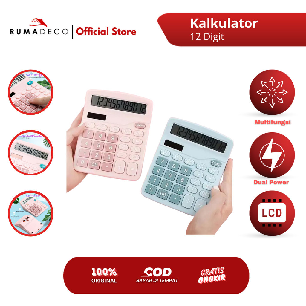 

Rumadeco Kalkulator 12 Digit Dual Power | Digital Calculator 12 Bit Bisa Pakai Cahaya Matahari