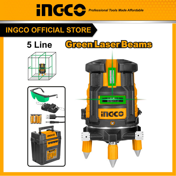 HLL305205 METERAN 5 GARIS LINE LEVEL CROSS GREEN LASER 30 METER INGCO