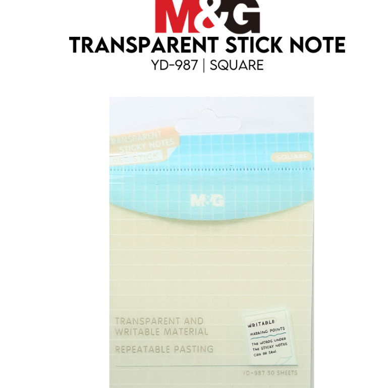 

Sticky Notes Transparant M&G #AS33O125 50 Ssheet Ukuran 3x3 Inch YD-987 Kertas Memo Transparan Square- SHSNP