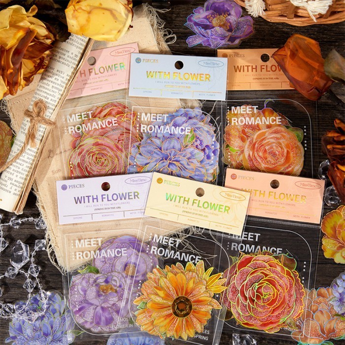 

10 Lembar Sticker Bunga Flower WITH FLOWER EDITION Stiker Gold Dust Material Craft Luxury 03