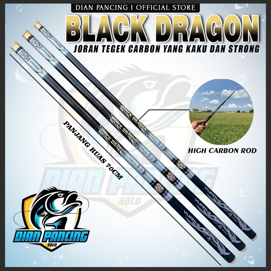 Joran Tegek Haizhen Black Dragon Carbon Hard Action Ruas Panjang Ukuran 360 450 540 kaku