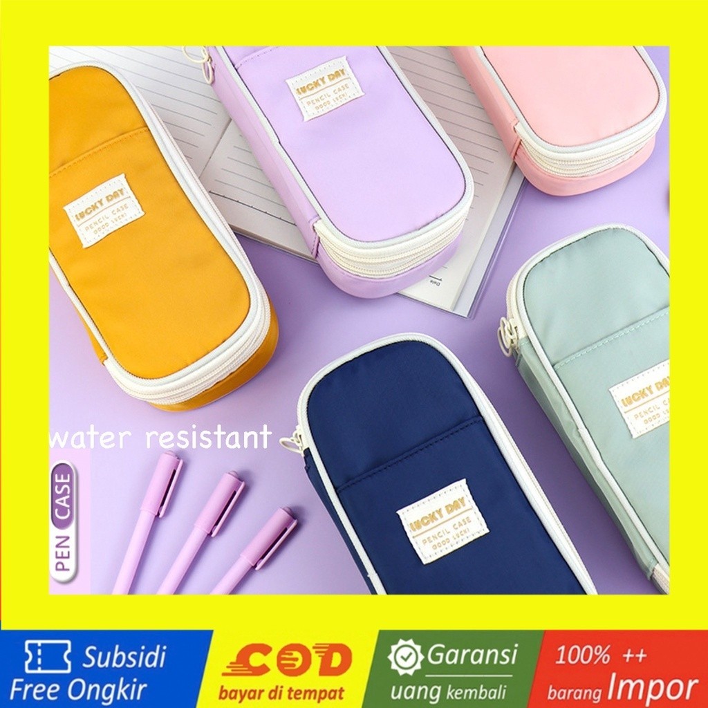 

TXS01 Pen Pencil Case Kotak Tempat Pensil LUCKY DAY Water Resistant Macaron Color