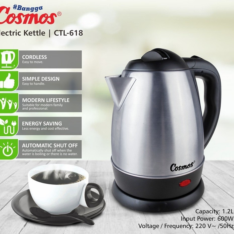 Teko Listrik Cosmos CTL 618 1.2L 1.2Liter Stainless Pemanas Air Electric Kettle Cosmos 618 Teko Air 
