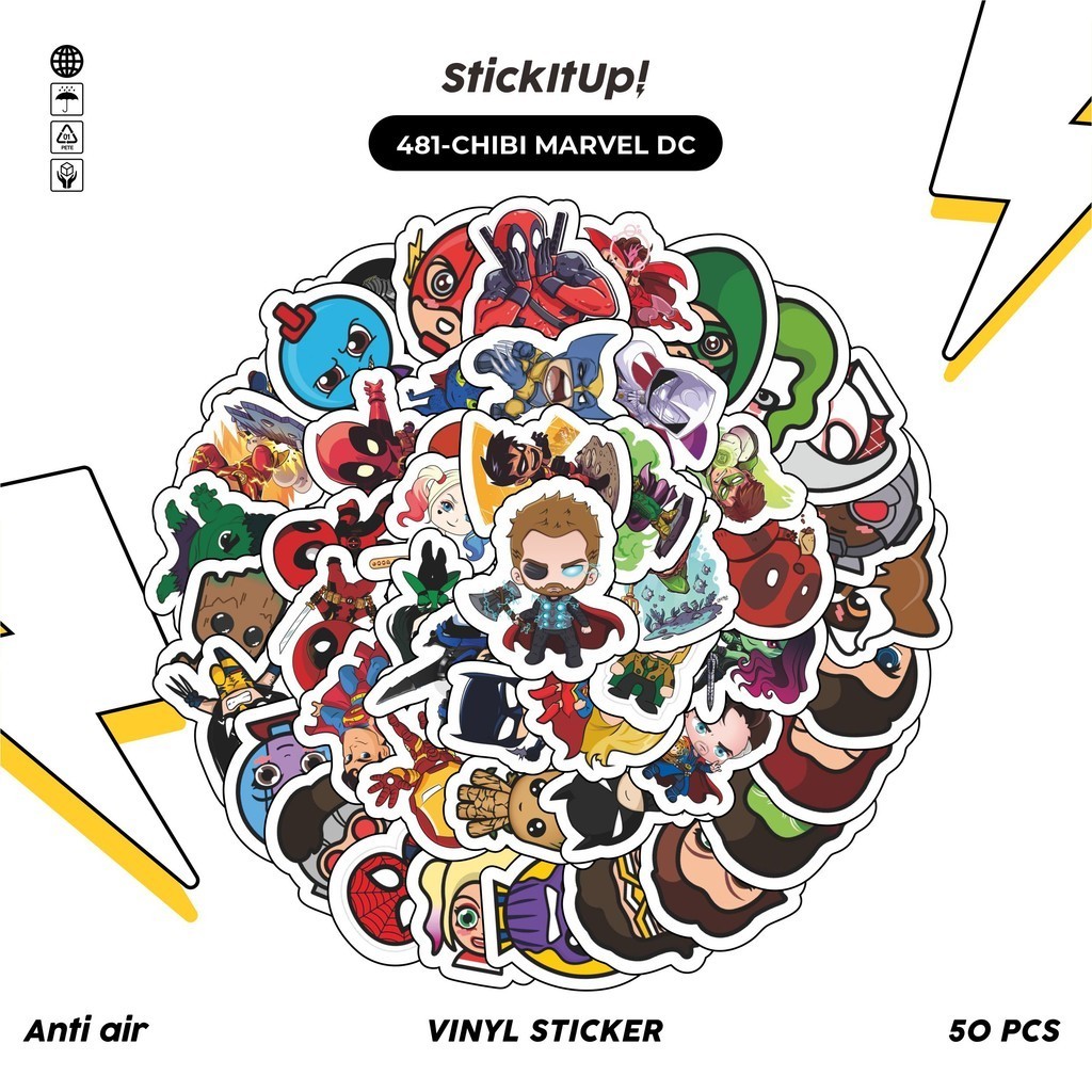

COD✨ 50 Pcs Stiker Pack Motif Kartun Chibi Marvel Lucu Aesthetic Vynil Waterproof untuk Freebies Sticker Buku Journal Casing HP Laptop