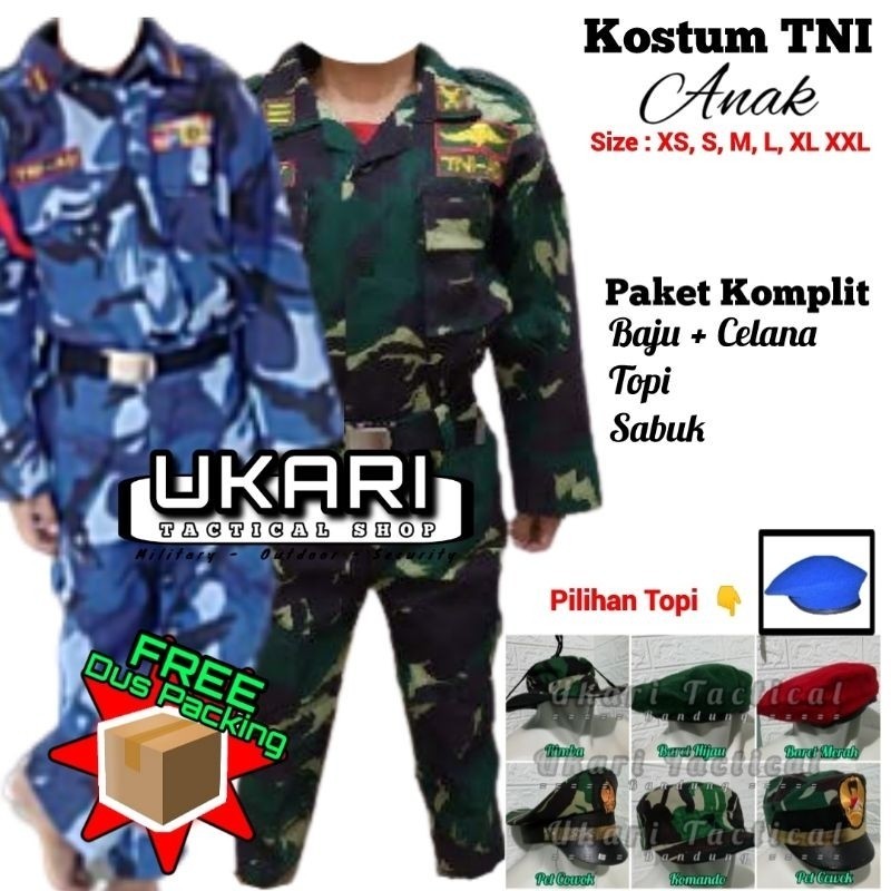 AL98PQ PAKET KOMPLIT baju seragam tentara tni AD anak loreng AU army kostum karnaval seragam profesi
