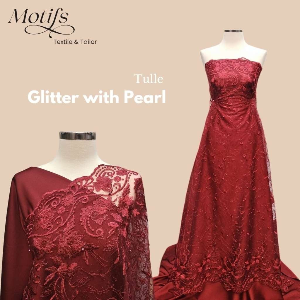 MOTIFS - ( HARGA 0.5 METER ) TULLE GLITTER PEARL - TILE MUTIARA GLITTER