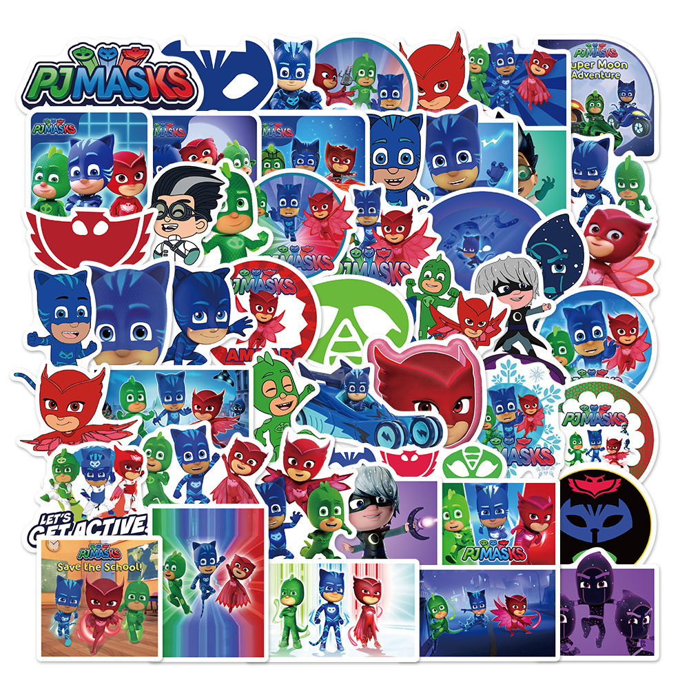 

50pcs PJ Masksed Cartoon Hero Stickers Waterproof No Repeating Cartoon Children's Stickers Bar Box Guitar Graffiti Kids Toys