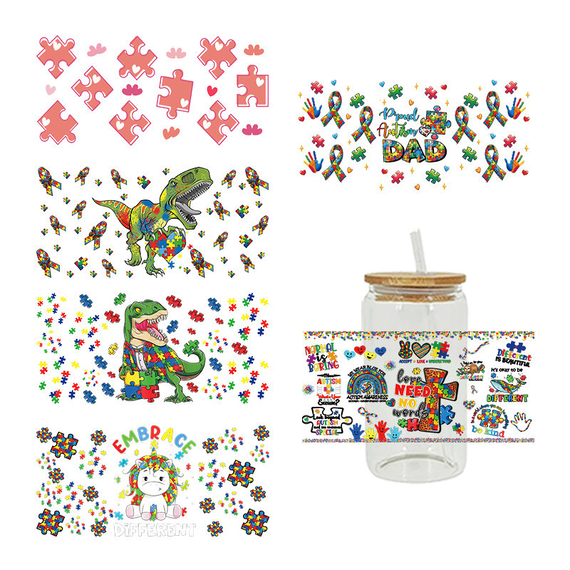 

Autism Themed UV DTF Transfer Sticker For The 16oz Libbey Glasses Wraps Cup Can DIY Waterproof D17902