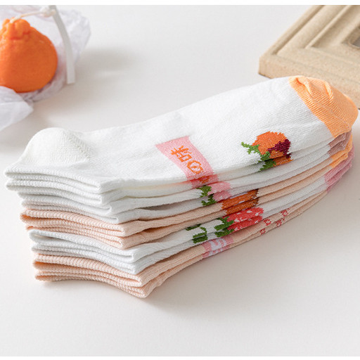 Kaos Kaki Wanita Motif Buah Strawberry Orange Kaos Kaki Pendek Fashion Korean