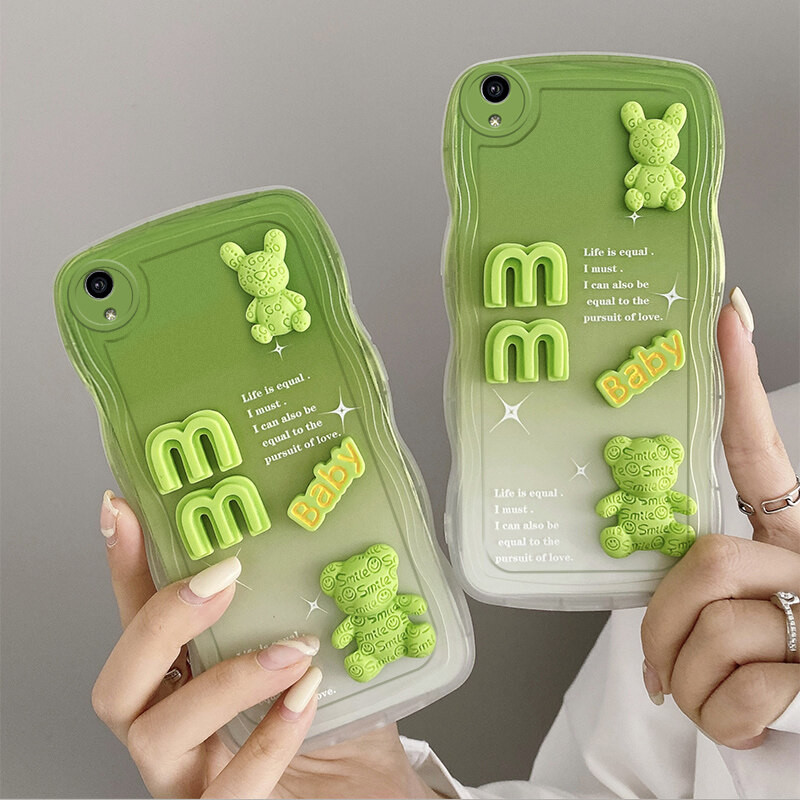 New phone casing Vivo Y1S Y91C Back cover 3D Letters Bear Cute Cartoon Design Camera Protection Prem