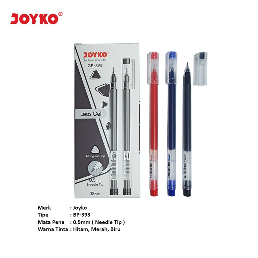 

Pulpen Jel GP-393 Joyko 1 Pak / Bolpen Pena Ballpoint Gel Hitam Biru Merah