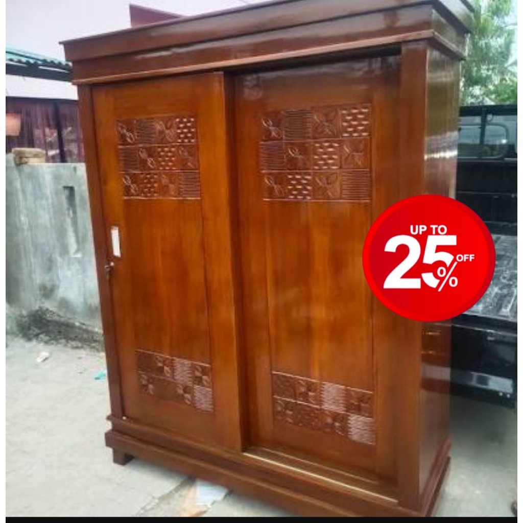 Lemari Pakaian Sliding 2 Pintu Jumbo Jati