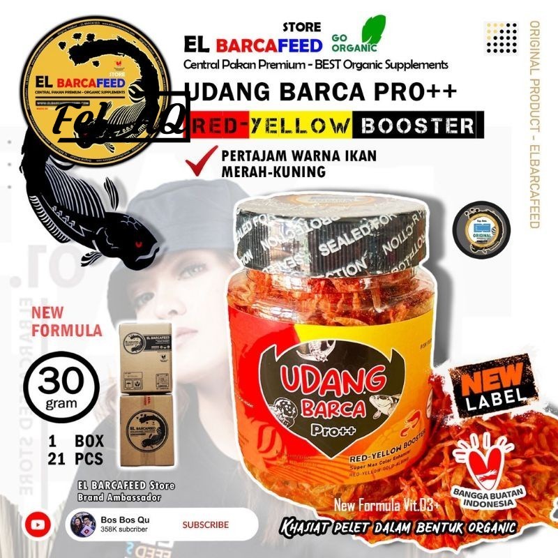 Udang Pro ++ 30g Barca Udang Kering Pakan Ikan Pelet Channa Kering Red Yellow Blue Multi Color Boost