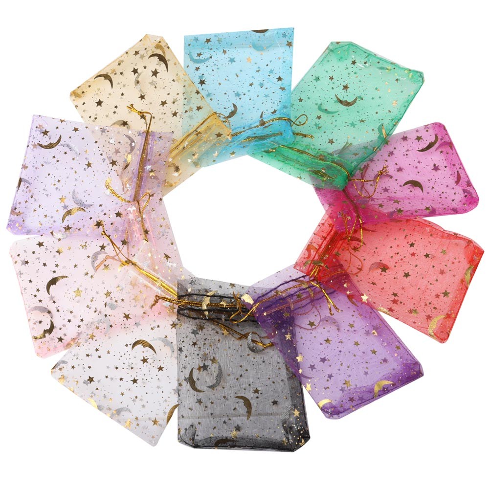 

25/50/100pcs/lot Organza Bag Gift Bag Gold Color Moon Star Gifts Pouches For Wedding Party Candy Bag Jewelry Packing Wholesale